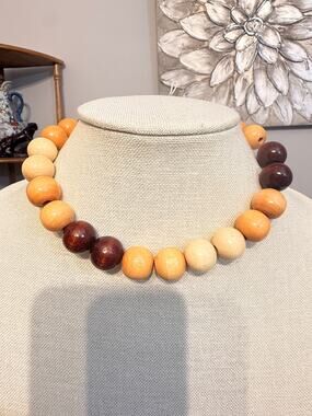 Vintage 14” Round Wood Bead Choker Necklace